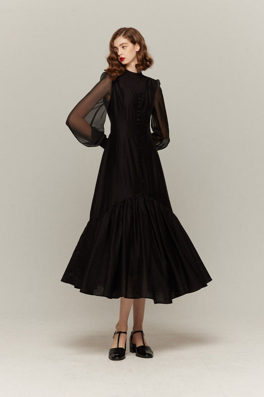 シースルースリーブニットトップ-Black