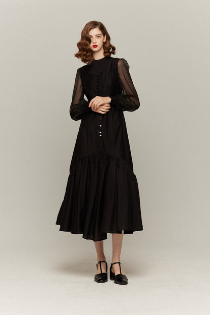 シースルースリーブニットトップ-Black