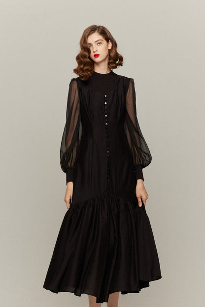 シースルースリーブニットトップ-Black