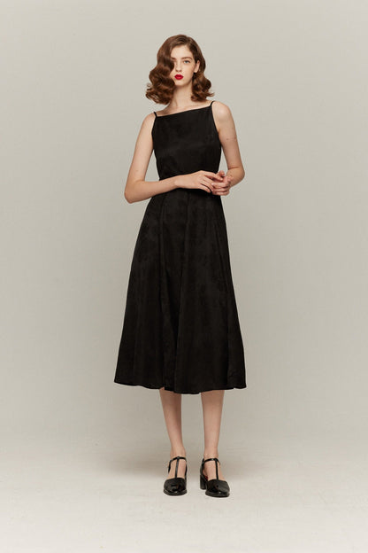 バックオープンハイウエストワンピース-Black