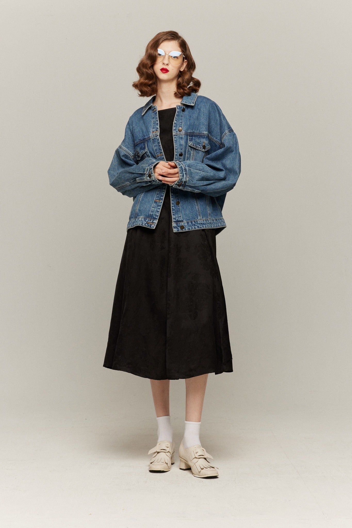 バックオープンハイウエストワンピース-Black