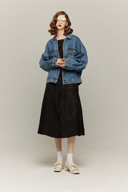 バックオープンハイウエストワンピース-Black