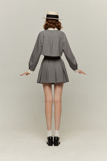 バイカラークロップドトップス-Gray