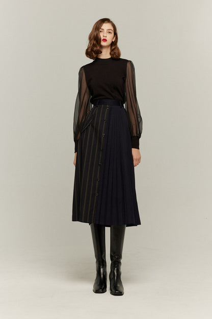 シースルースリーブニットトップ-Black