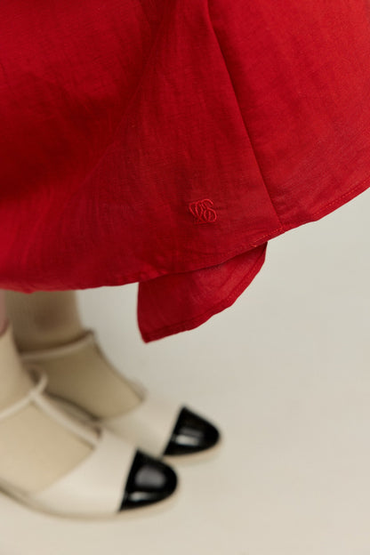 ハイウエストデザインドレス-Red