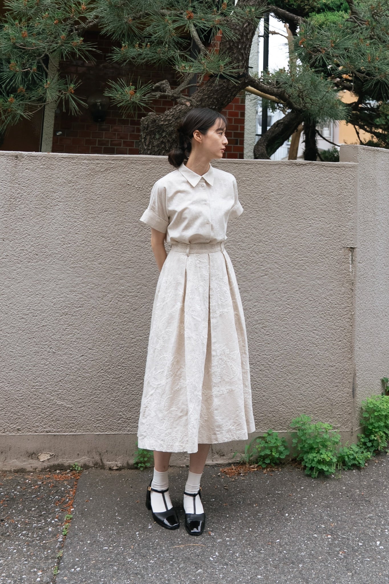 フロントタックハイウエストスカート-Ivory