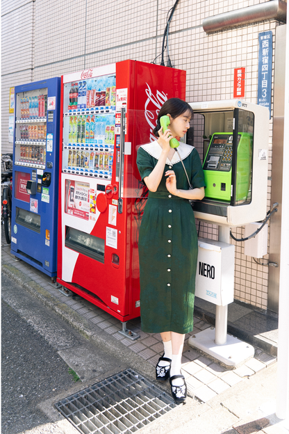 レーストリムジャガードワンピース-Green