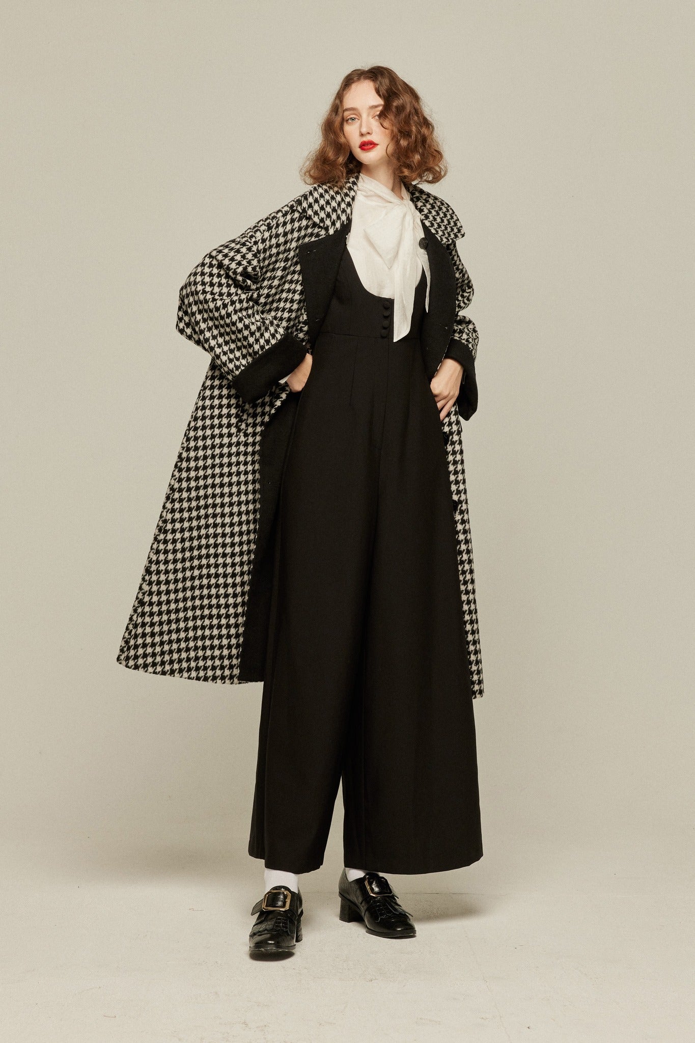 ハイウエストデザインバッククロスサロペット-Black