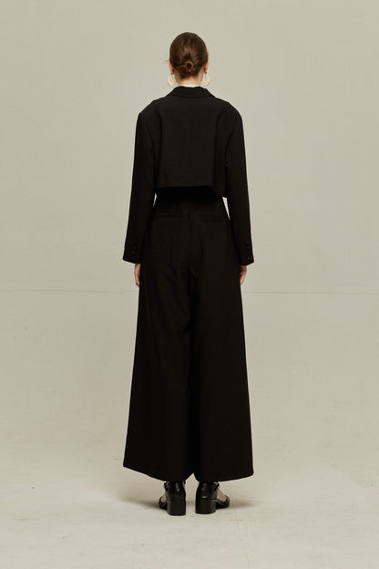 ハイウエストデザインバッククロスサロペット-Black