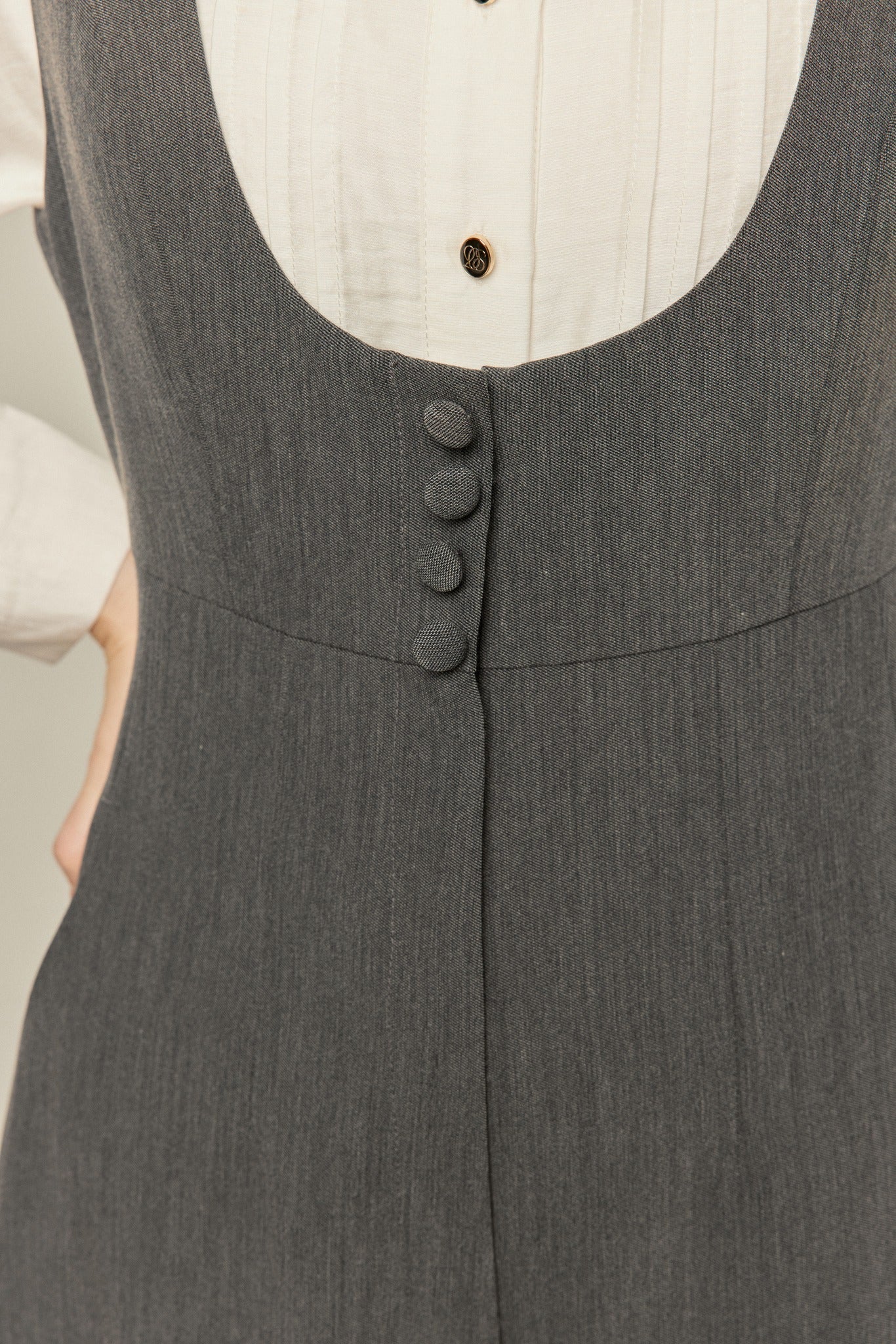 ハイウエストデザインバッククロスサロペット-Gray