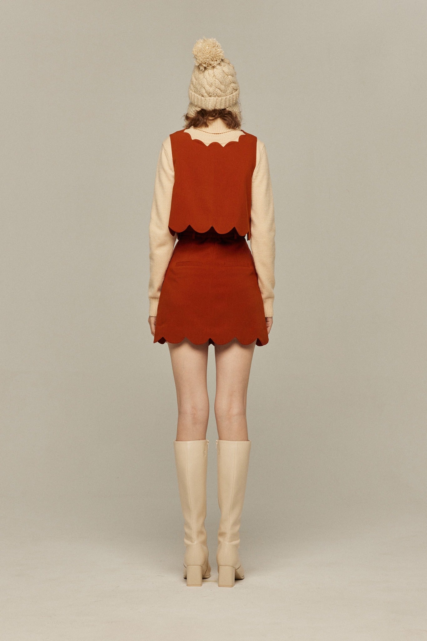 スカラップデザインショートスカート-Orange red