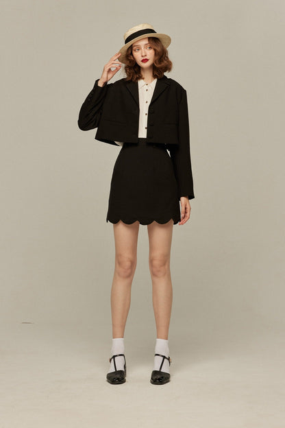 スカラップデザインショートスカート-Black