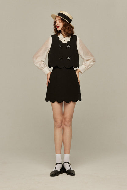 スカラップデザインショートスカート-Black