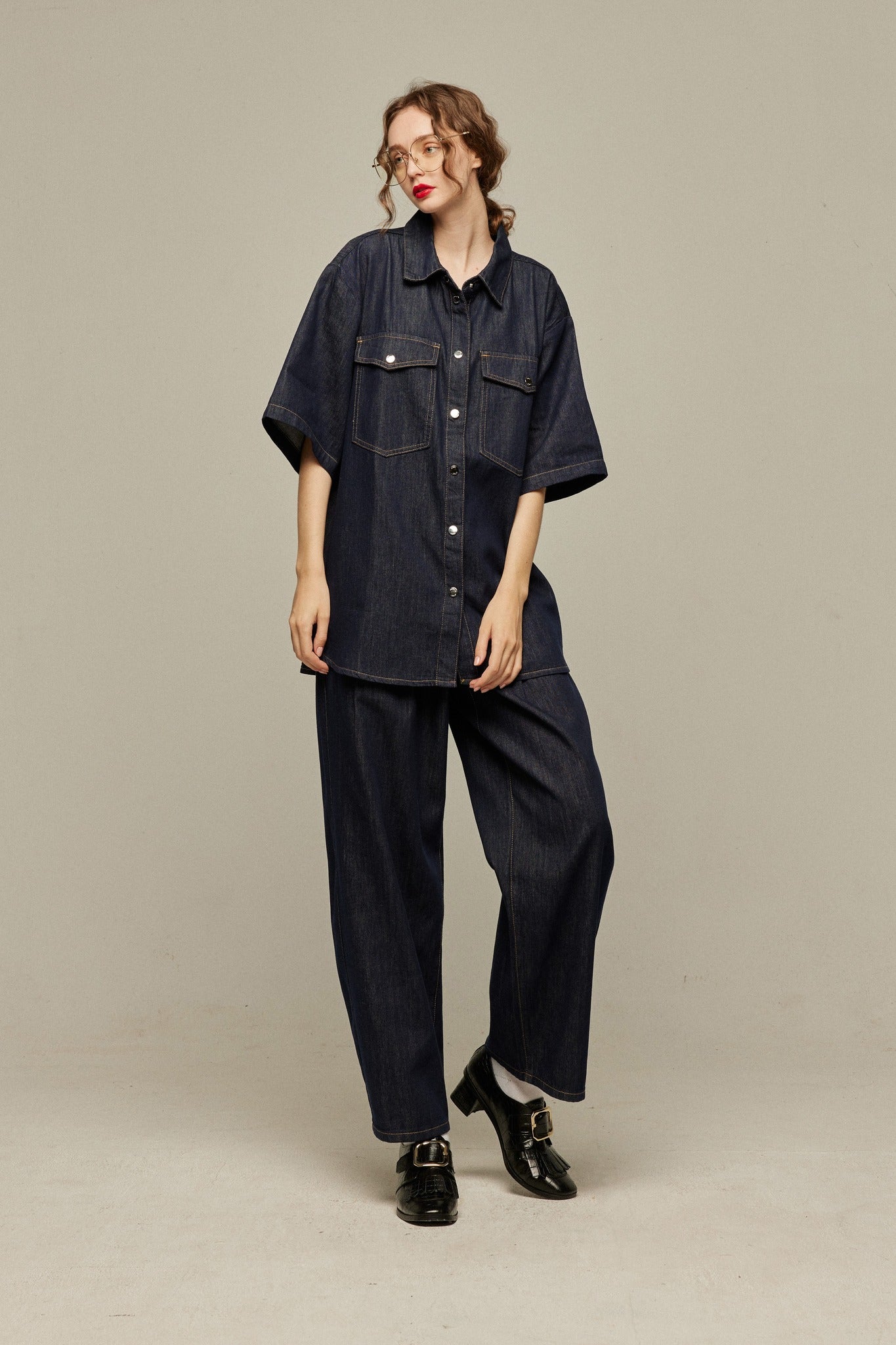 オーバーサイズデニムトップス-Navy
