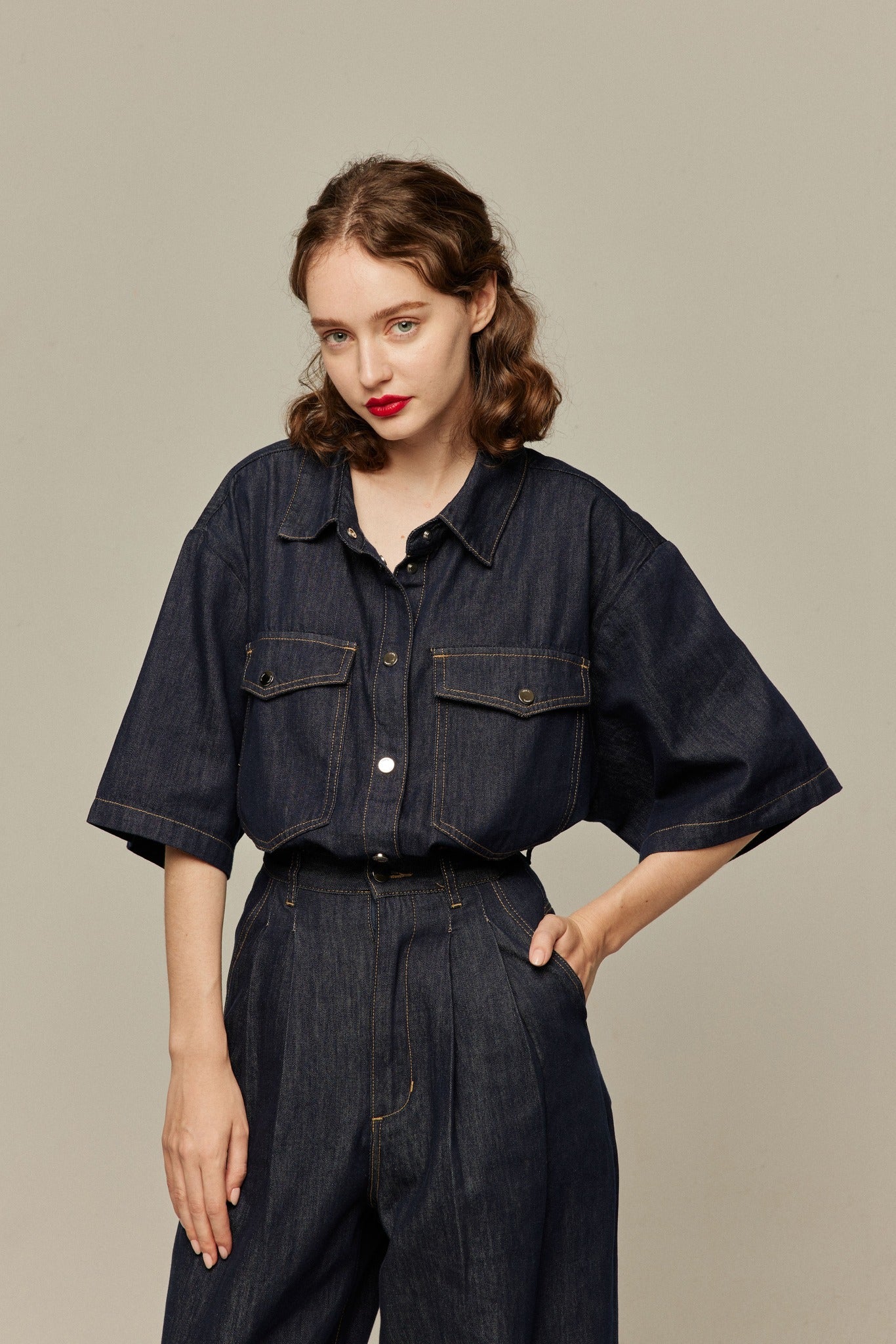 オーバーサイズデニムトップス-Navy