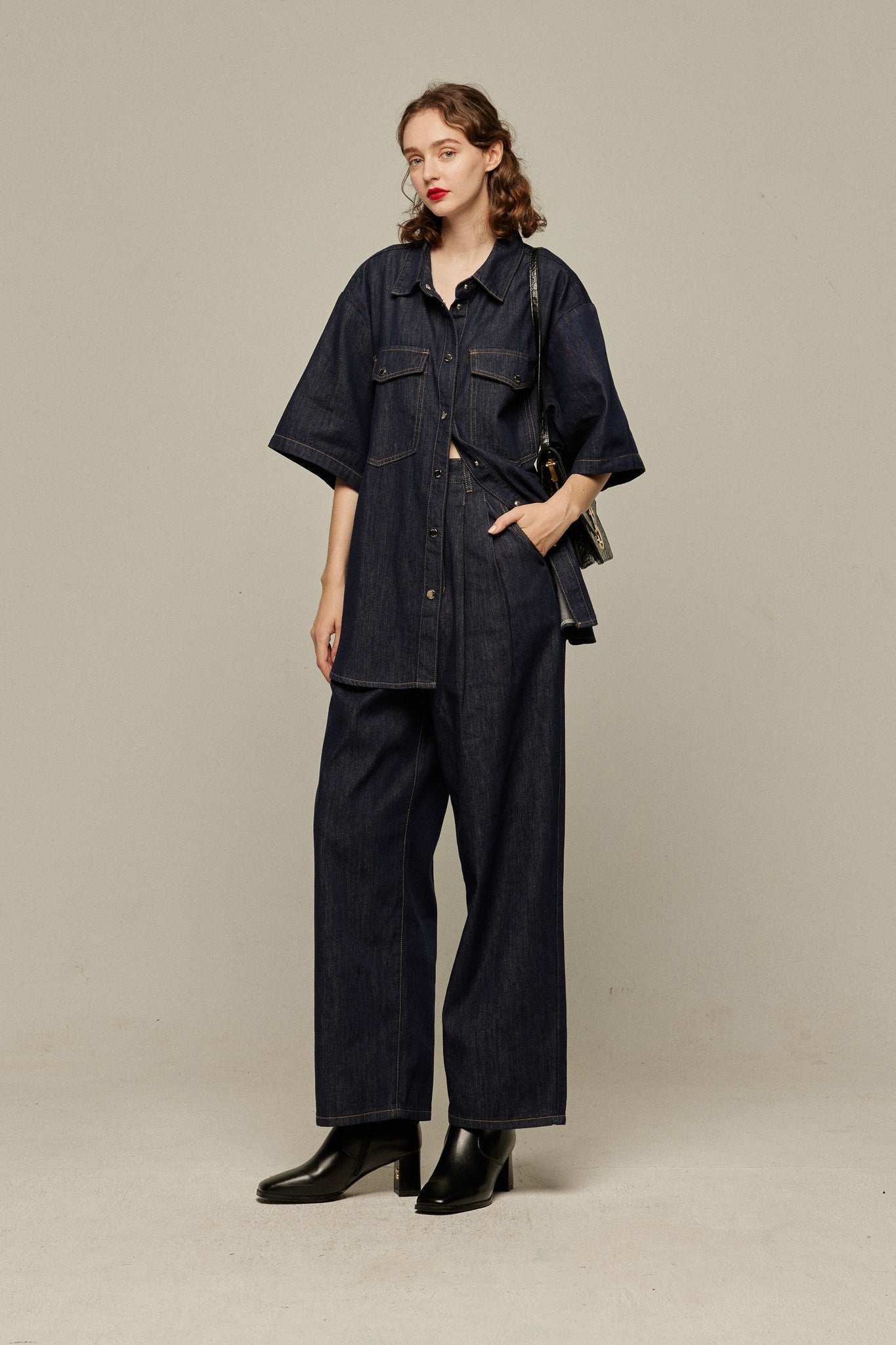 オーバーサイズデニムトップス-Navy
