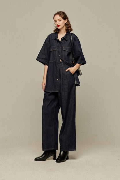 オーバーサイズデニムトップス-Navy