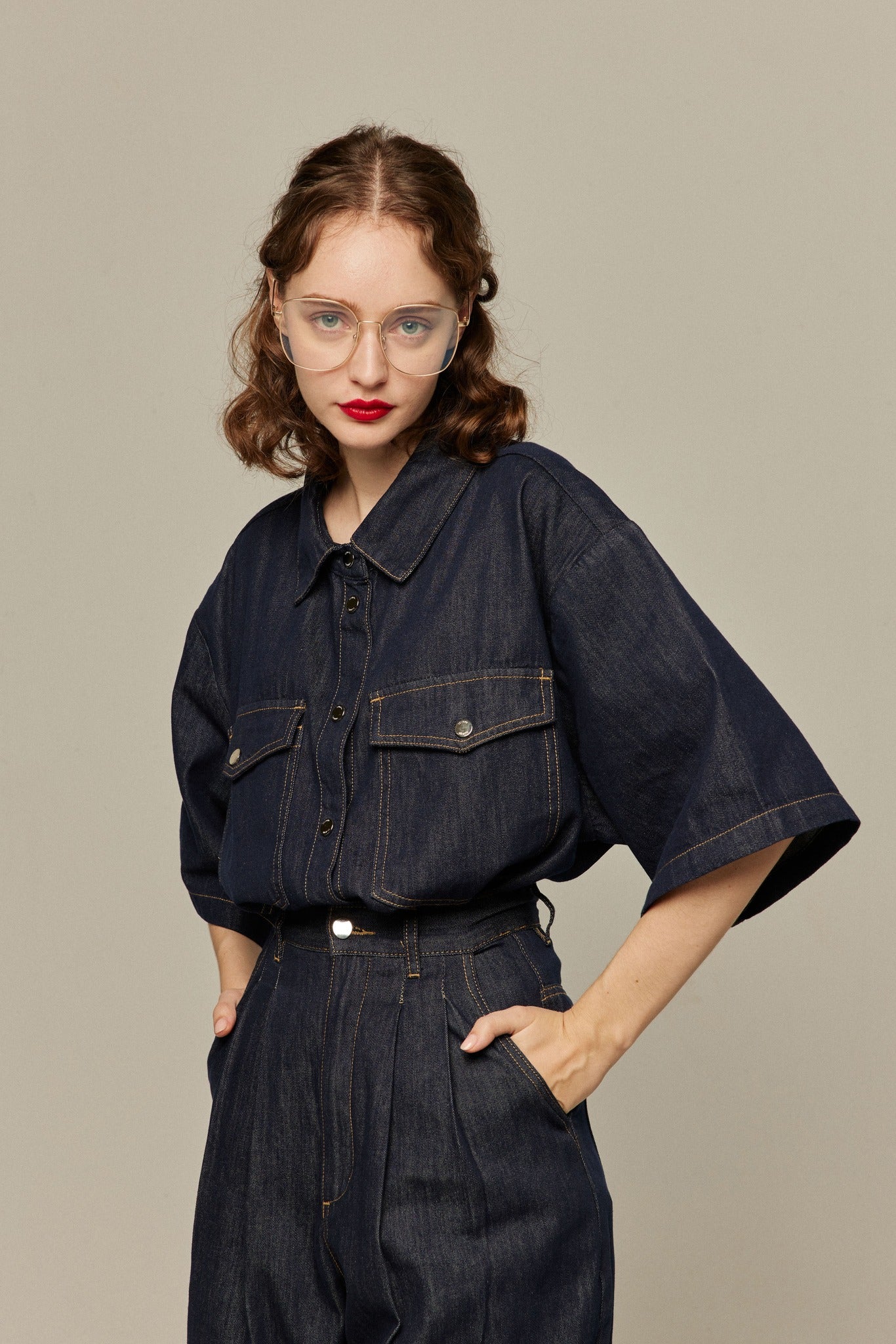 オーバーサイズデニムトップス-Navy