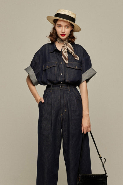 オーバーサイズデニムトップス-Navy
