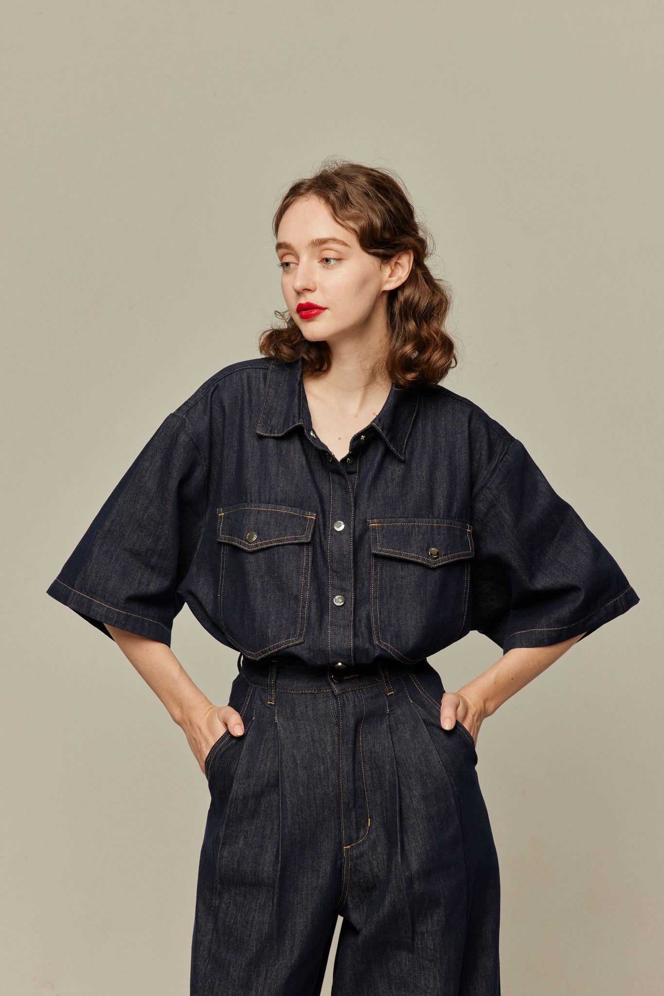 オーバーサイズデニムトップス-Navy