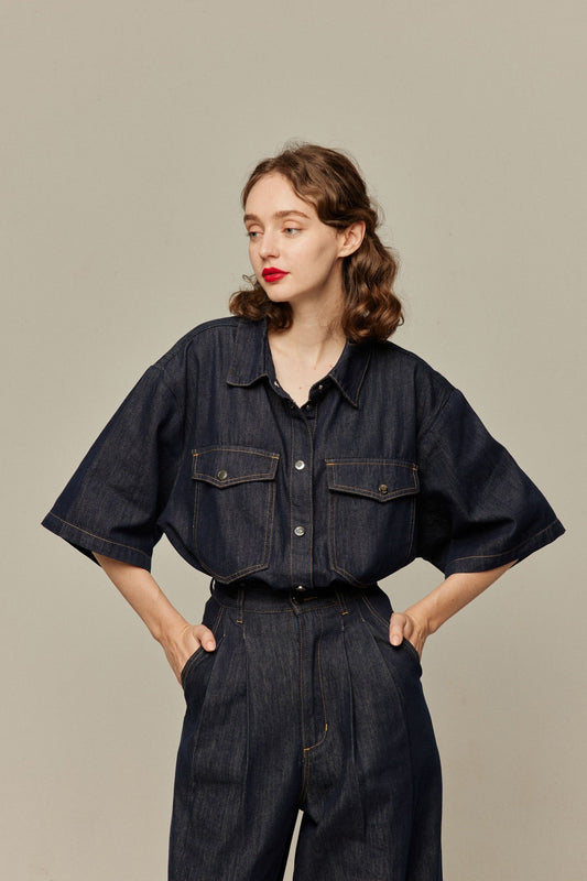 オーバーサイズデニムトップス-Navy