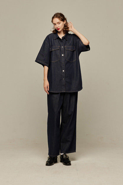 オーバーサイズデニムトップス-Navy