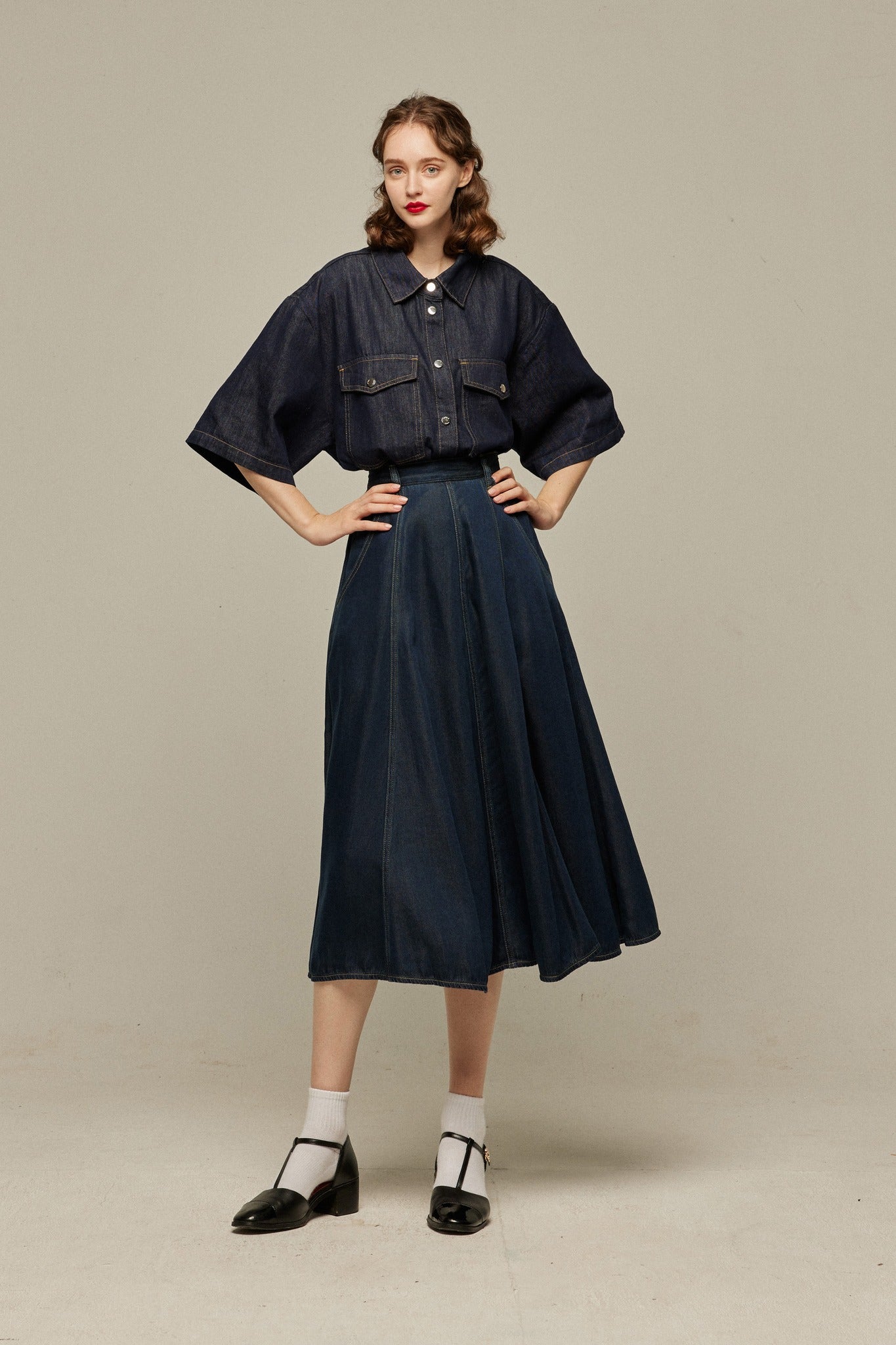オーバーサイズデニムトップス-Navy