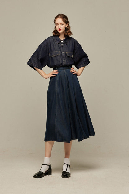 オーバーサイズデニムトップス-Navy