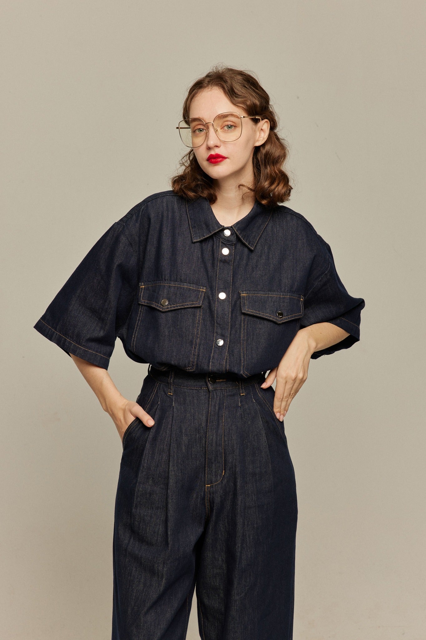 オーバーサイズデニムトップス-Navy