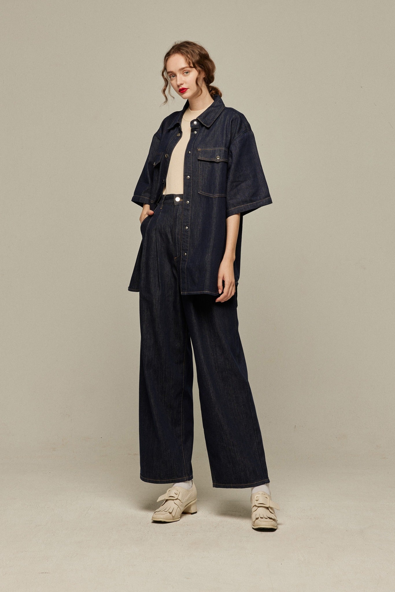 オーバーサイズデニムトップス-Navy