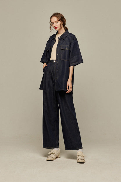 オーバーサイズデニムトップス-Navy