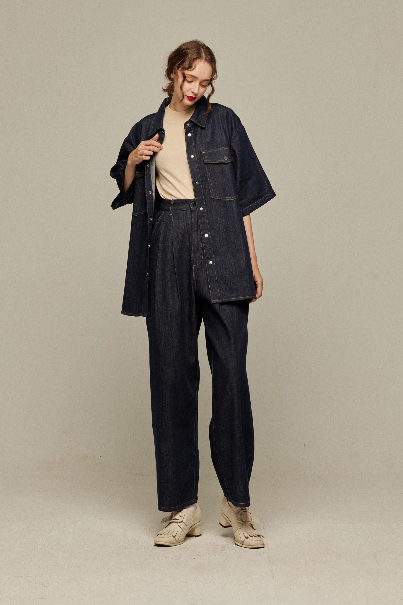 オーバーサイズデニムトップス-Navy