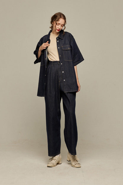 オーバーサイズデニムトップス-Navy