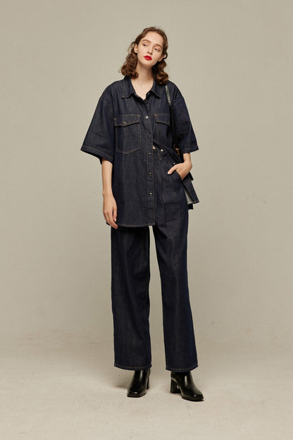 オーバーサイズデニムトップス-Navy