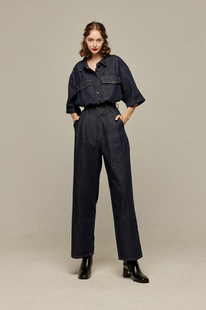 オーバーサイズデニムトップス-Navy