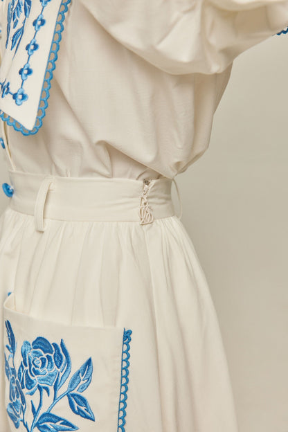 Soka Stroeエンブロイダリーハイウエストスカート-White