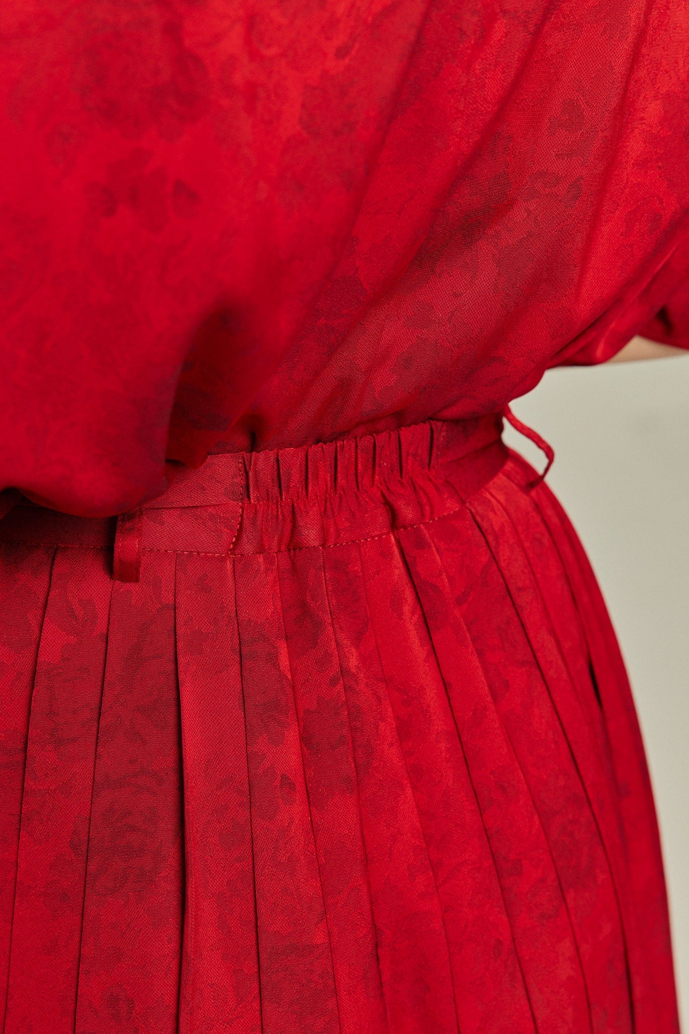 シノワズリハイウエストプリーツスカート-Red
