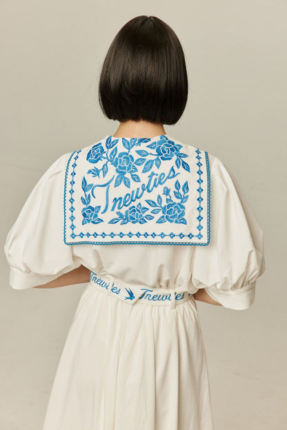 Soka Stroeエンブロイダリーハイウエストスカート-White