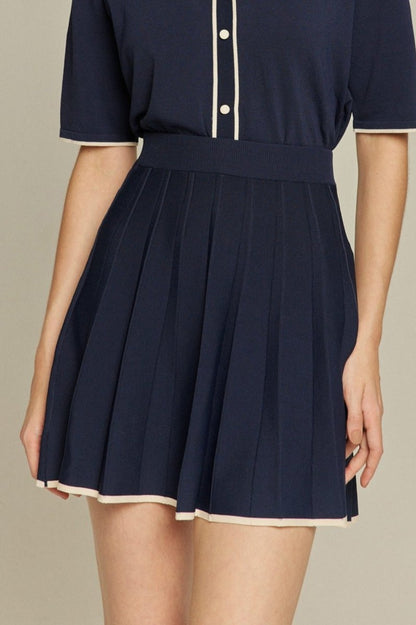 ハイウエストプリーツニットスカート-Navy