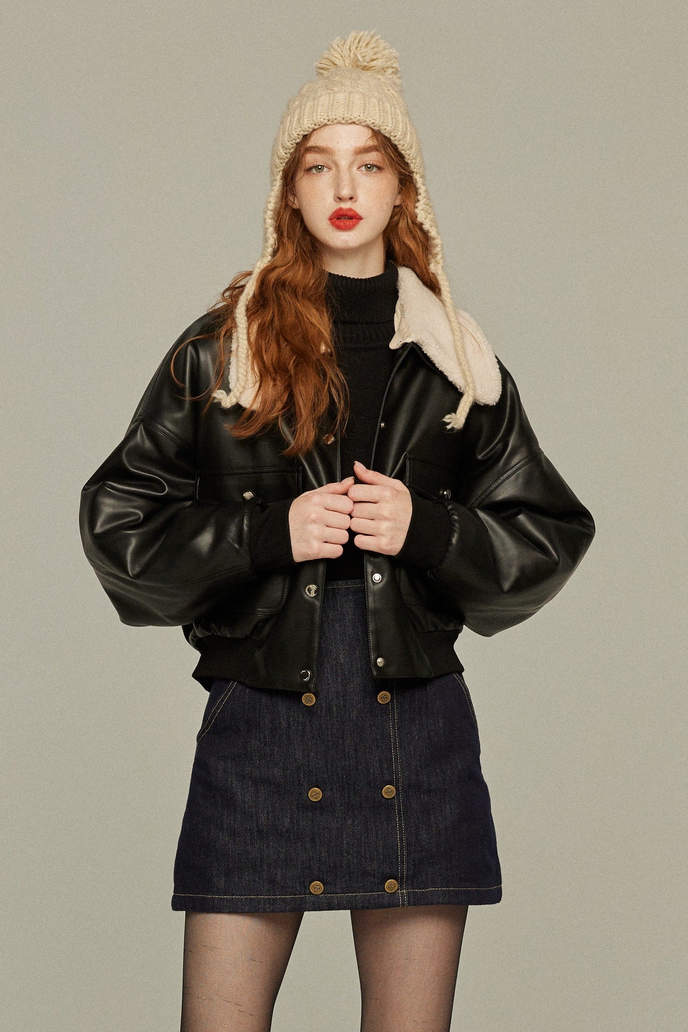 デニムショートスカート-Navy