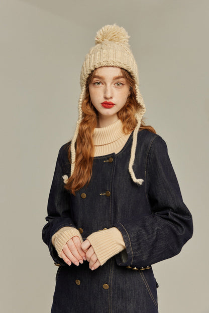 デニムダブルブレストトップス-Navy