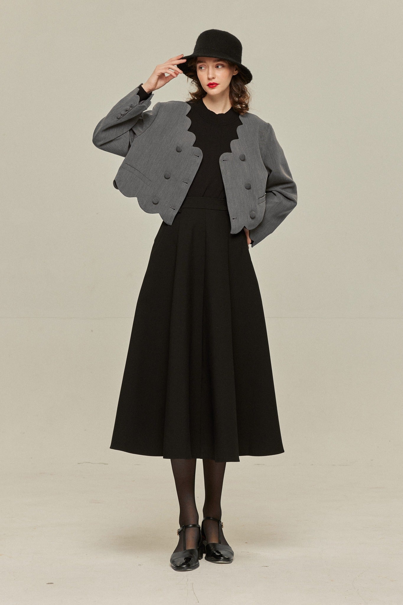 シースルースリーブニットトップ-Black