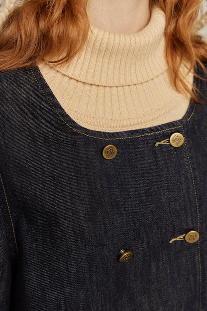 デニムダブルブレストトップス-Navy