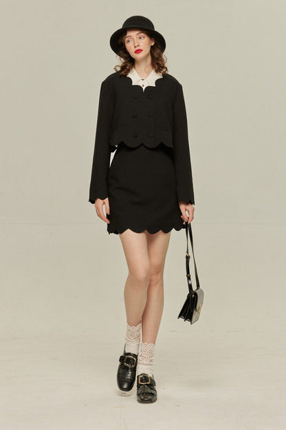 スカラップデザインショートスカート-Black