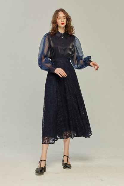 シースルースリーブブラウス-Navy