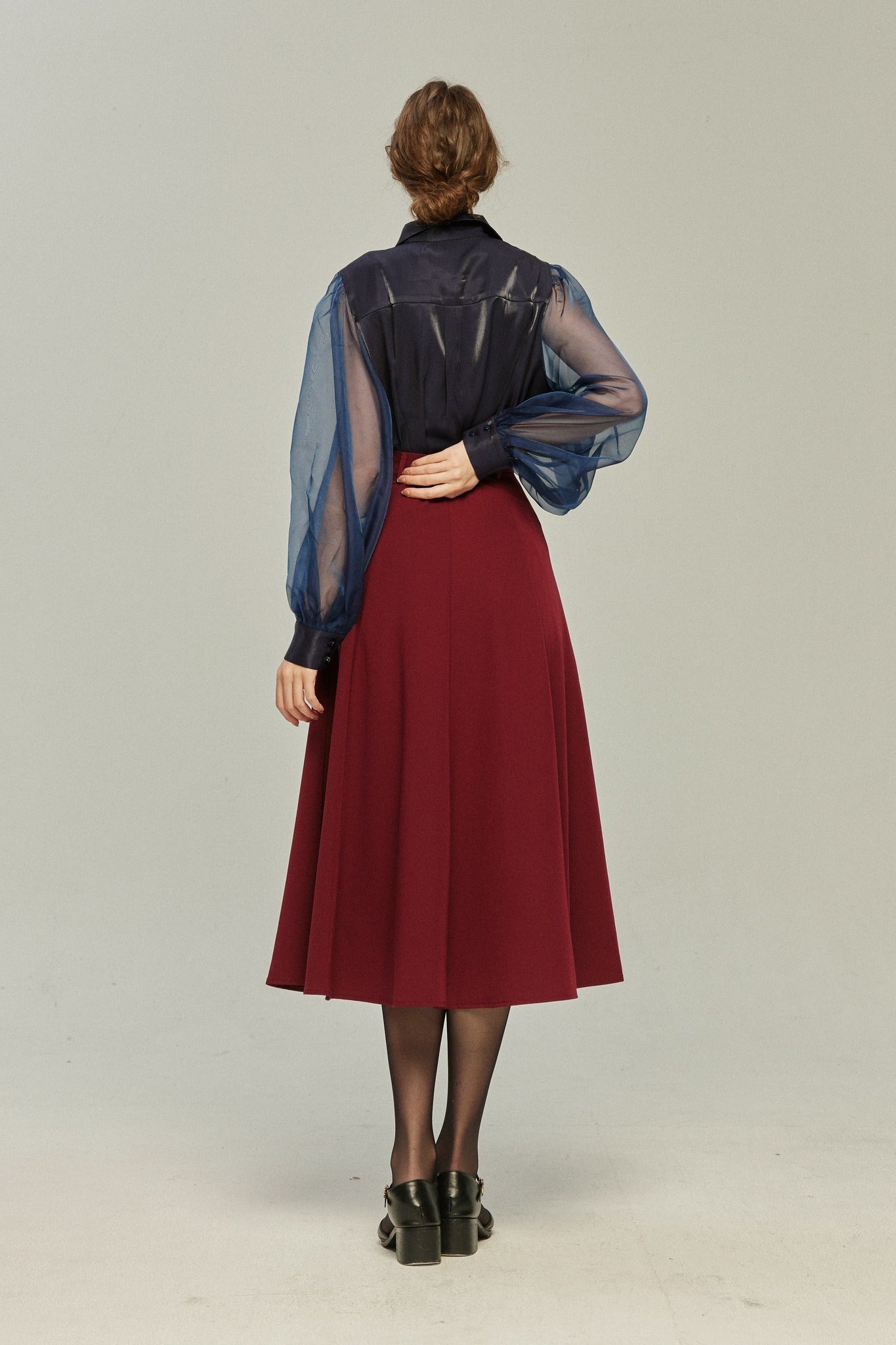 シースルースリーブブラウス-Navy