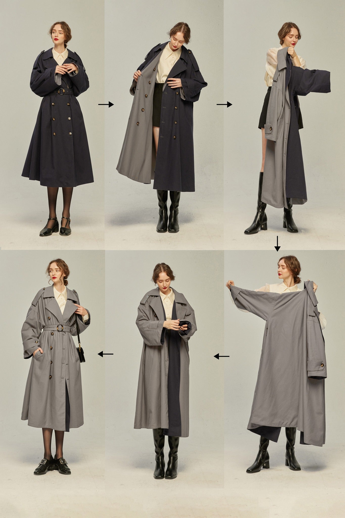 リバーシブルトレンチコート-Gray×Navy