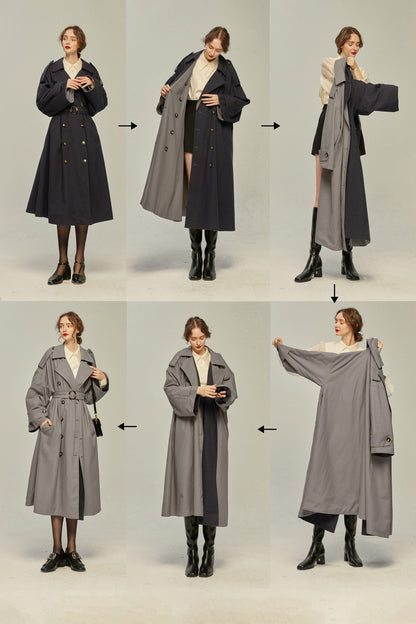 リバーシブルトレンチコート-Gray×Navy