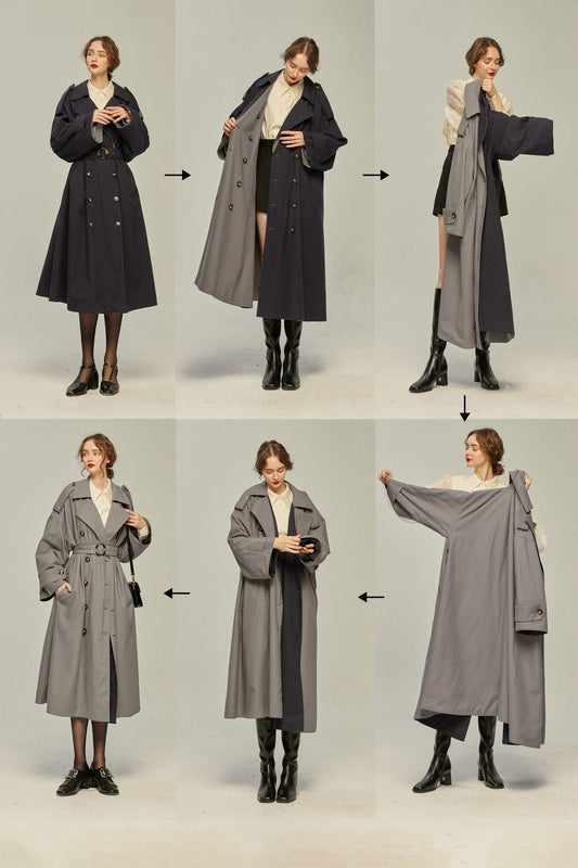 リバーシブルトレンチコート-Gray×Navy