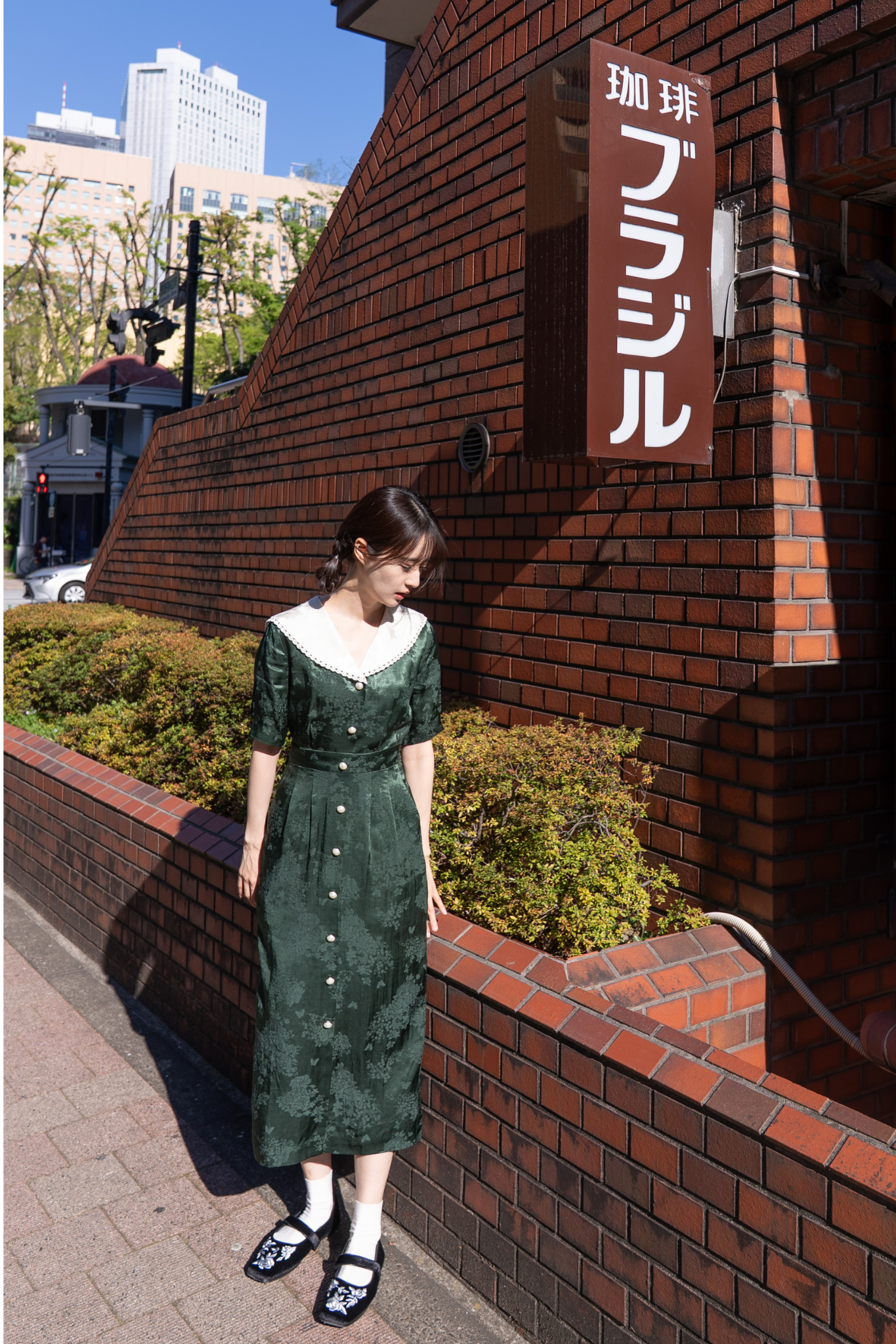 レーストリムジャガードワンピース-Green